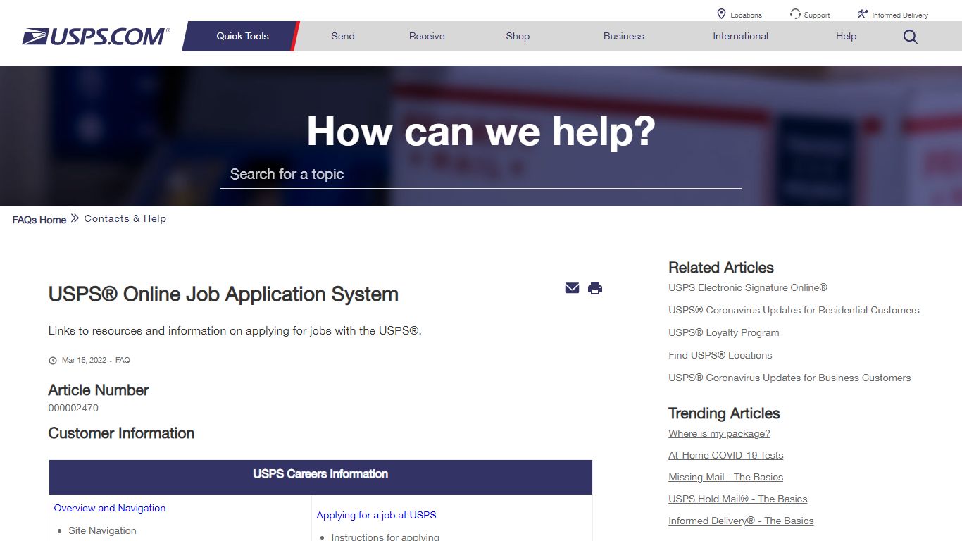 USPS® Online Job Application System