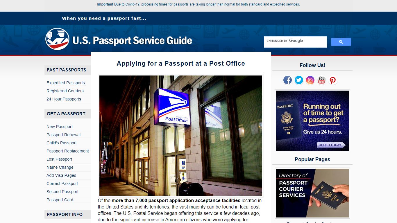 Applying for a Passport at a Post Office - U.S. Passport Service Guide